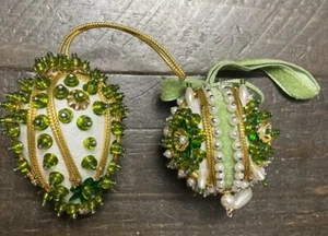 Vtg Christmas Set Of 2 Styrofoam Pin Beaded Ornaments - Picture 1 of 4