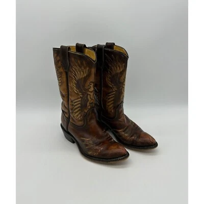Botas vaqueras occidentales vintage Screaming Eagle Acme 1974 cuero punta puntiaguda 3,5 Foto 1 de 4