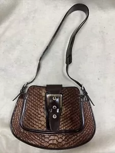 TODS Handbag Brown Leather Trimmed Ponyhair Vintage Shoulder Bag Y2K - Picture 1 of 10