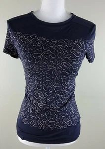 Tory Burch Women's Animal Print Lightweight Short Sleeve Shirt Navy Size XXS - Picture 1 of 7