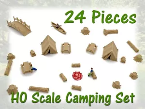 24 Piece HO Scale Camp Set - Detailed 3D Printed Model Railroad Train Scenery - Picture 1 of 5