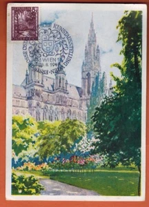 1947-Autriche-Carte Maximum -Wien,Rathaus-Aquarelle -Mairie.F.Klecka -Allemagne - Foto 1 di 2