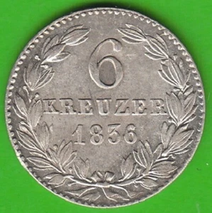 Münze Kreuzer Silber Nassau 6 Kreuzer 1836 in vz-st sehr hübsch nswleipzig - Picture 1 of 3