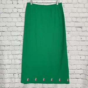 Quacker Factory Green Long Maxi Skirt Womens Size L Embroidered Hem Cotton - Picture 1 of 9