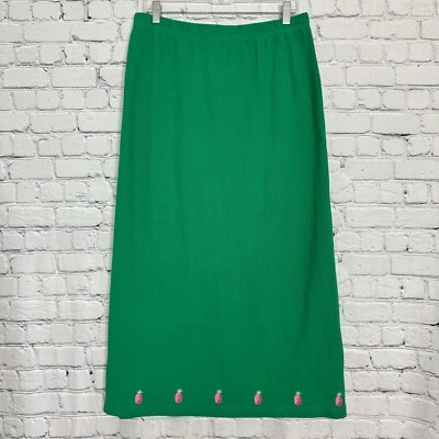 Quacker Factory Green Long Maxi Skirt Womens Size L Embroidered Hem Cotton - Image 1 of 4