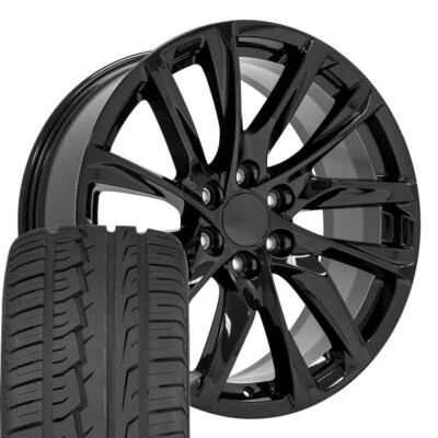 22" Black 4875 Wheels & 285/45R22 Tires Set Fits Silverado Tahoe Suburban - Image 1 of 4