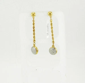 BEAUTIFUL DIAMOND CUT DANGLE 14K TWO TONE GOLD HANDCRAFTED EARRINGS NIB # J337 - Picture 1 of 3
