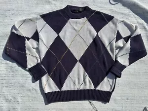 Structure Sweater Men's Medium Purple/White Diamond Pullover Long Sleeve Ramie - Picture 1 of 11