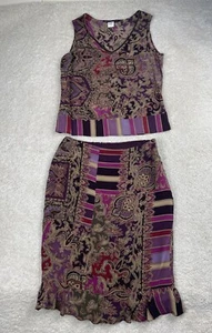 Parallele Basics Skirt Top Set Womens 6 8 Silk Purple Paisley Matching - Picture 1 of 10