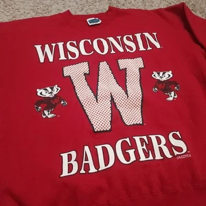 Vintage Wisconsin Badgers Mens XL Decotex Made In USA Red University Sweater - Picture 1 of 8