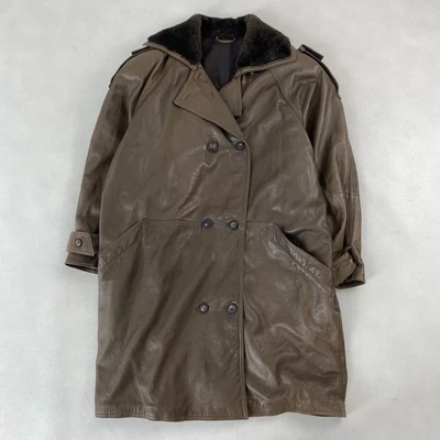 W3921 Gianni Versace Leather Trench Coat Genuine Leather Shearling Collar Double - Image 1 of 4