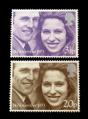 Juego de 2 estampillas de Gran Bretaña Sc 707-08 princesa Ana y Felipes como nuevas 1973 Foto 1 de 2