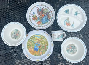 Lot VINTAGE EDEN PETER RABBIT AND FRIENDS divide Plate Bowls & Cup MELAMINE - Picture 1 of 3