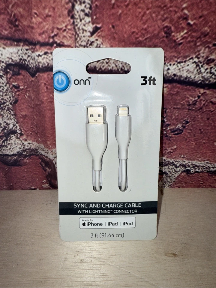 Onn Sync And Charge Cable, With USB To MICRO-USB Connectors 3 Feet New White - Image 1 of 1
