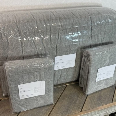 POTTERY BARN HUDSON HEATHERED VELVET QUILT & SHAM SET KING ~ GRAY - Image 1 of 4