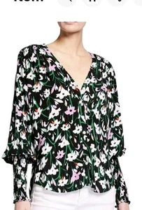 Veronica Beard Maree Floral High Low Relaxed Rushed Sleeve/Back Blouse Top Sz. 8 - Picture 1 of 9