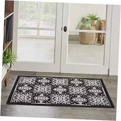  Home Aloha Indoor-Outdoor Black White 2'8" x 4' Area Rug, Easy Cleaning, Non  - Image 1 of 4