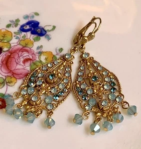 Blue Marina Teardrop Dangle Earrings Blue Gemstone Hook Earrings Lewis Clark Ltd - Picture 1 of 7