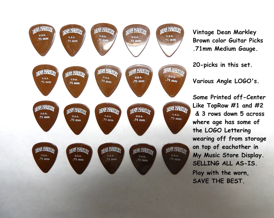 Selecciones de guitarra vintage Dean Markley, lote de 20 todas marrones 0,71 mm Foto 1 de 4