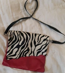 Owen Barry Bag Cross-over Messenger Zebra Pink Leather Made In England Fold Over - Picture 1 of 8