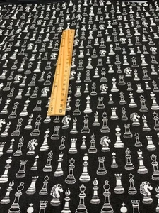 CHESS PIECES GAMES Allover Black White COTTON FABRIC - REMNANT 21" X 34" - Picture 1 of 1