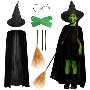 6 Pezzi Costume Strega Bambina Strega Verde Malvagia Film Cosplay Halloween Streghe... - Foto 1 di 6