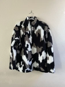 Eddie Bauer Womens Black White MockNeck Faux Fur Cozy 1/4 Zip Sweater Size M EUC - Picture 1 of 14