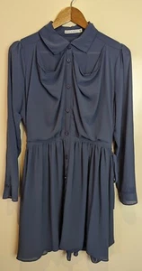 Mossman Blue Long Sleeve Draped Button Up Collared Shirt Dress Size 12 - Picture 1 of 11