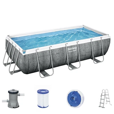 Bestway Swimming Pool 404x201x100cm Power Steel Schwimmbad Frame Pool Rattan - Bild 1 von 4