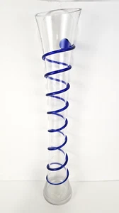Jarrón alto 19" azul cobalto aplicado remolino sobre vidrio transparente inclinado superior 💙 - Imagen 1 de 10