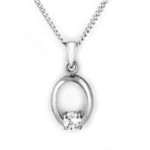 16 Inch Rhodium Plated Oval Solitaire Pendant Necklace with AAA Grade Clear CZ - Picture 1 of 1