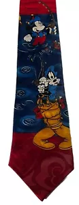 VTG Disney Mickey Unlimited Mickey Mouse & Goofy Fishing Neck Tie 90s Funny Cute - Picture 1 of 13