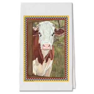 Cow Brown and White Hereford Decorative Cotton Kitchen Dish Towel, Pet Gift - Picture 1 of 1