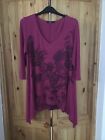 Ladies Size 14 George Handkerchief Hem Top Berry Wine With Black Floral Print