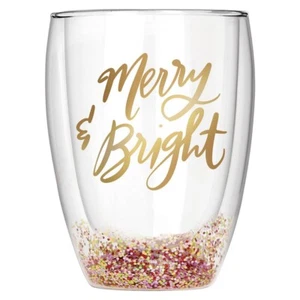 Cute and Fun Merry & Bright Double Wall Stemless Wineglass - New Thimblepress - Picture 1 of 1
