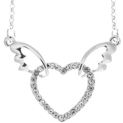 Collar Corazón Alado Chapado en Rodio Matashi con Cristales - Cadena Extensible de 16" Foto 1 de 4