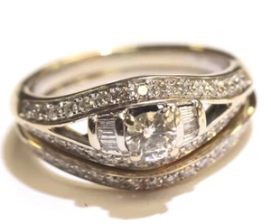 Anillo de compromiso redondo de diamantes de 0,74 quilates de oro blanco de 14k conjunto de alianza de boda 5,7 g VS1 H - Imagen 1 de 13