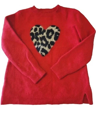 Философия100% кашемир Свитер Пуловер Топ Красный Леопард Сердце Животный принт Sz S - Изображение 1 из 4