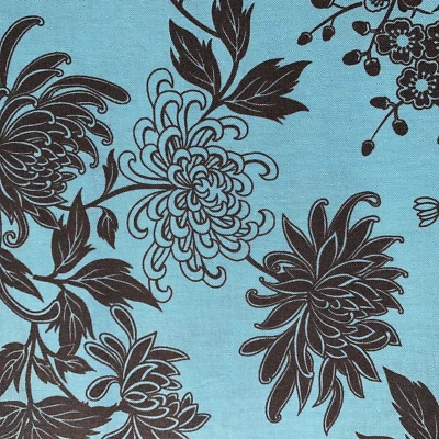Night & Day 2 Floral Fabric By Robert Kaufman Dark Brown Flowers on Blue BTY - Image 1 of 4