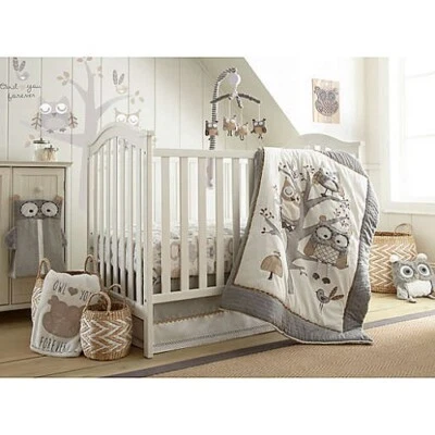 Levtex Baby Night Owl 7-Pc Crib Bedding Set *New* Grey/Taupe - Image 1 of 4
