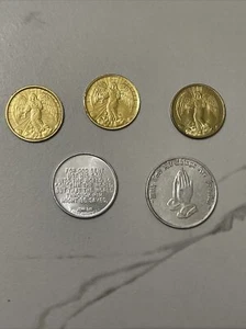 3 Guardian Angel Pocket medals/coin/Token Gold tone & 2 Prayer coins - Picture 1 of 3