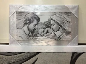 QUADRO MODERNO SACRA FAMIGLIA COLOR ARGENTO 81x50 cm - Imagen 1 de 3