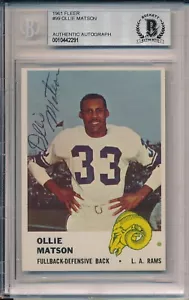 Carta Fleer Ollie Matson Rams firmata automatica 1960 #99 ~ Beckett BAS lastra originale - Foto 1 di 8