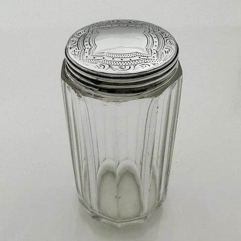 DRESSING TABLE JAR STERLING SILVER TOP VICTORIAN London 1876 Thomas Jones Watson Cover