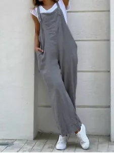 Women's Cargo Overalls Pants Suspender Casual Loose Wide Leg Jumpsuit Trousers - Picture 1 of 8