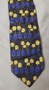 Ermenegildo Zegna Tie Yellow Flowes In Blue Vases Italy 3.75x59 - Picture 1 of 5