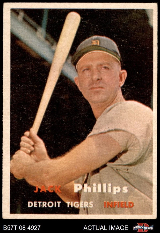 1957 Topps #307 Jack Phillips Tigers DOUBLE-PRINT 6 - EX/MT - Image 1 of 1
