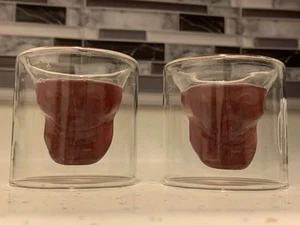 Set of 2- Skull Head Shot Glasses Crystal Clear Skull Whisky Vodka shot glass - Picture 1 of 3