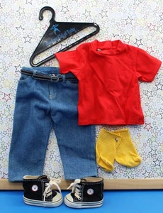 VINTAGE PLEASANT COMPANY AMERICAN GIRL JEANS OUTFIT WITH SOCKS SHOES HANGER BELT - Picture 1 of 3