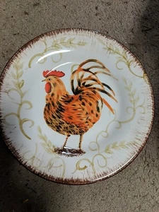 4 San Padre HD Designs Ivory Brown Rooster 8.5" Salad Plates - Picture 1 of 1